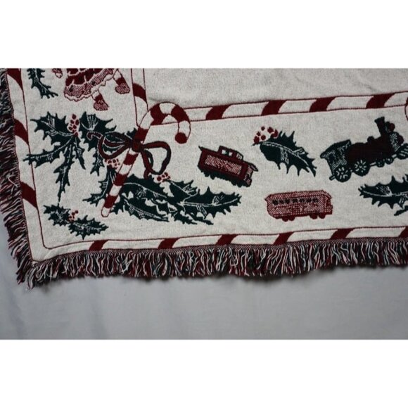 Vintage 1990 MWW Christmas Throw Tapestry Afghan Blanket Santa Holly - Picture 7 of 10